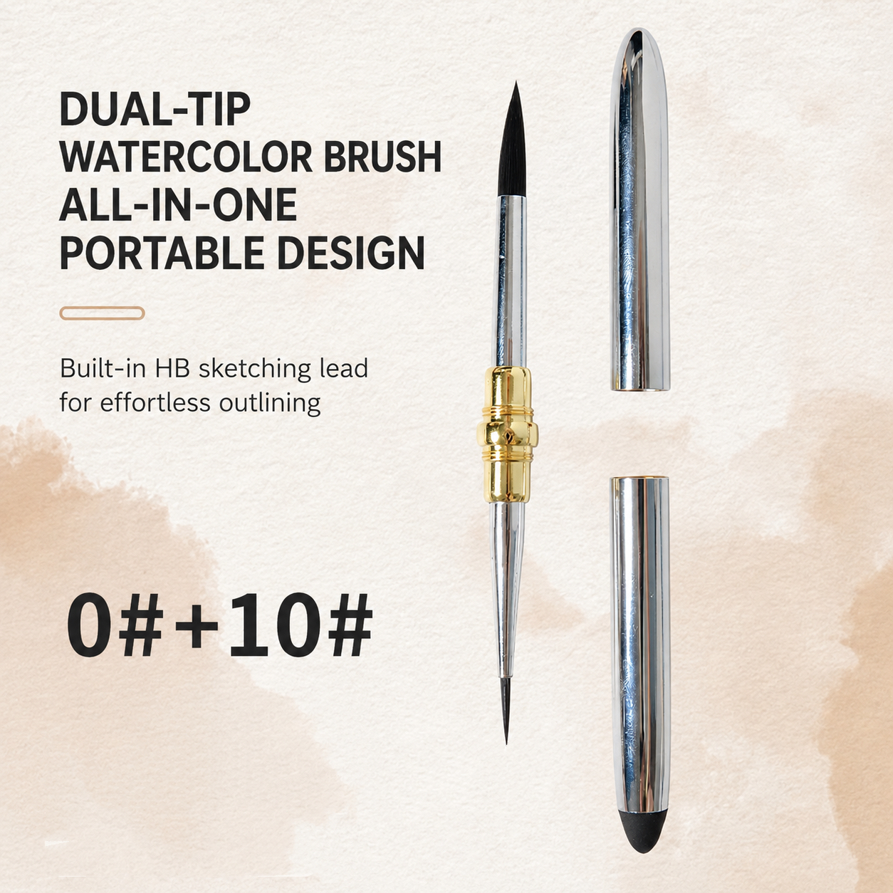 Dual-Tip Watercolor Brush with Built-in HB Sketching Lead